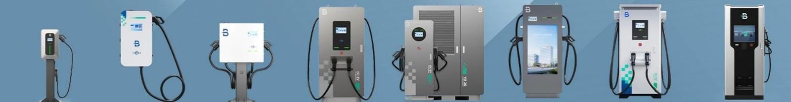 Range of DC fast chargers from wall-mounted units to liquid-cooled stations
